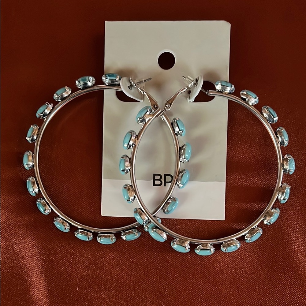 BP Silver and Blue Hoop Earrings
